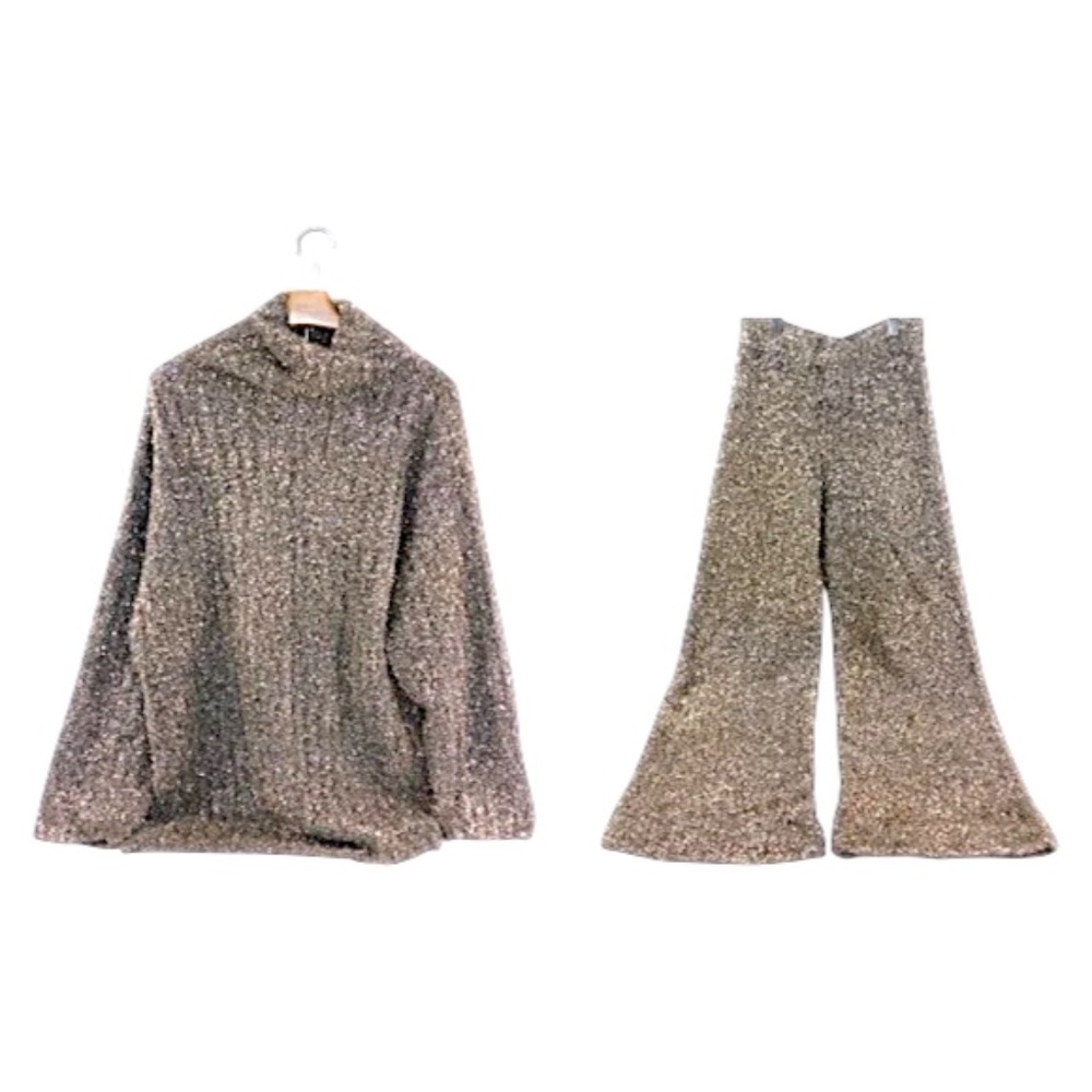 Joseph Metallic Lurex Knit‎ Matching Set | High Neck Sweater & Flare Pants